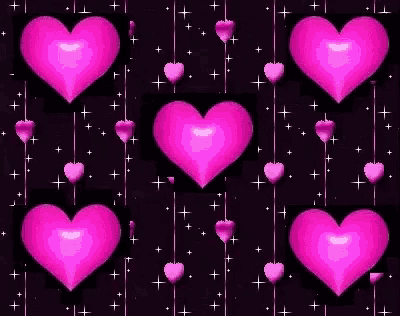 a pattern of pink hearts on a black background