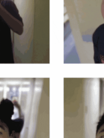 four images of a person taking a selfie with their phone