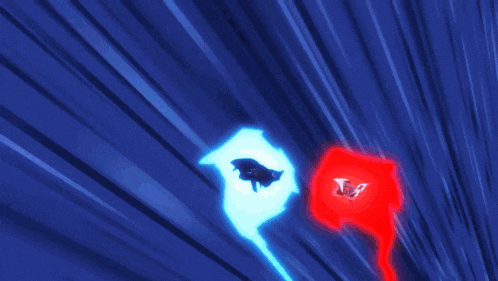 a blue and red silhouette with the letter c on the bottom