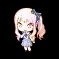 a pixel art drawing of a girl with pink hair and a bow on her head .