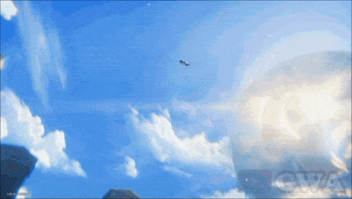 a blue sky with white clouds and the word owa in the bottom right corner