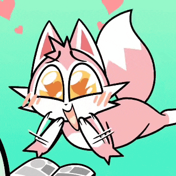 a cartoon drawing of a pink and white fox