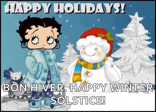 a picture of betty boop and a snowman with the caption happy holidays