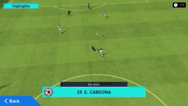 a soccer game is being played and the score is 25 to cardona