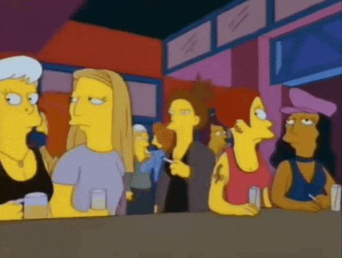 a group of cartoon characters are sitting at a bar drinking beer