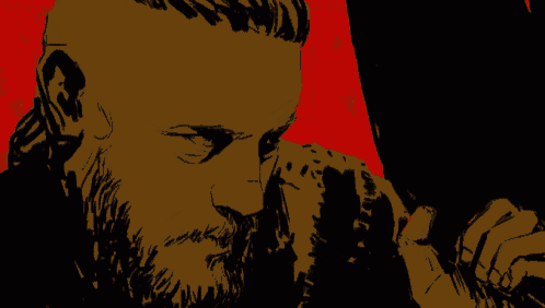 a drawing of a man with a beard holding a sword