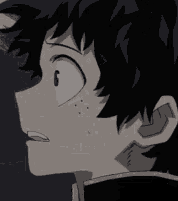 a close up of a person 's face in a black and white cartoon .