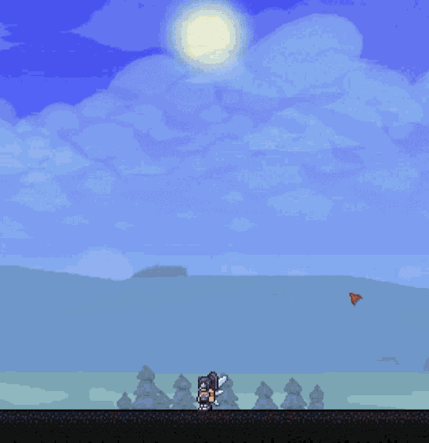 a video game with faces flying in the air