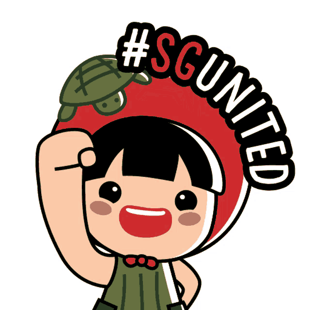 a cartoon of a girl with a turtle on her head and the words #sgunitted around her