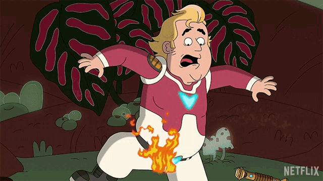 a cartoon of a man running with a fire coming out of his butt and a netflix logo in the corner