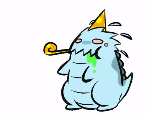 a cartoon drawing of a dragon with a yellow hat on