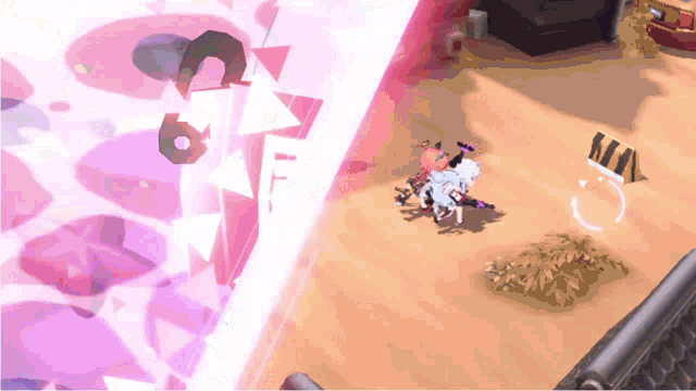a video game scene with a number 6 in the background