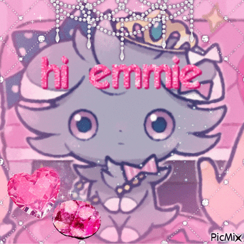 a picture of a cat with the word hi emmie on it