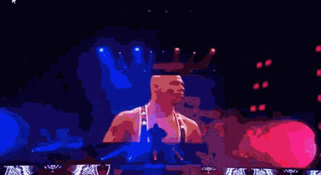 a drawing of a stage with purple lights and a purple object