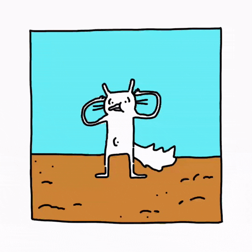 a cartoon drawing of a cat covering its ears and a green alien waving
