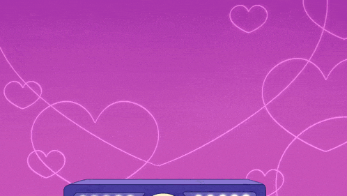 a couple of cartoon characters standing next to each other with hearts around them