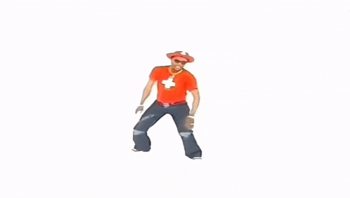 a man in a red shirt with a cross on it is dancing