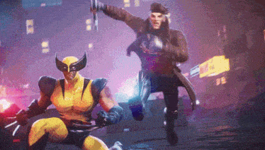 wolverine and gambit are fighting in a video game scene