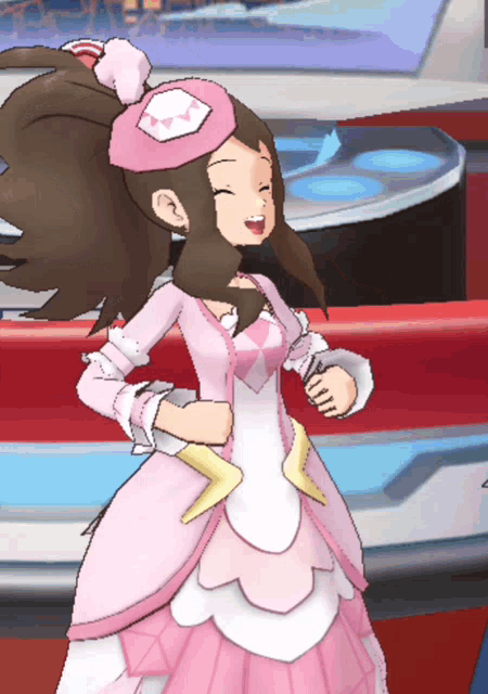 a cartoon character in a pink and white dress