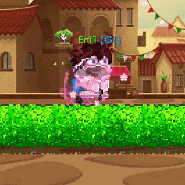 a pixel art drawing of a person with the name enil