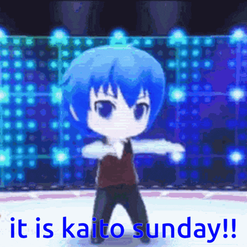 a cartoon character is dancing with the words " it is kaito sunday "