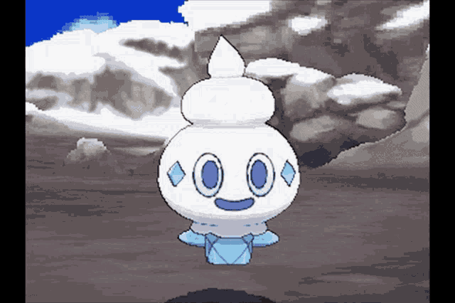 a pixel art drawing of a snowman with diamonds on it 's face