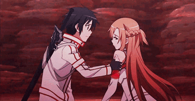 a boy and a girl are looking at each other in a cartoon