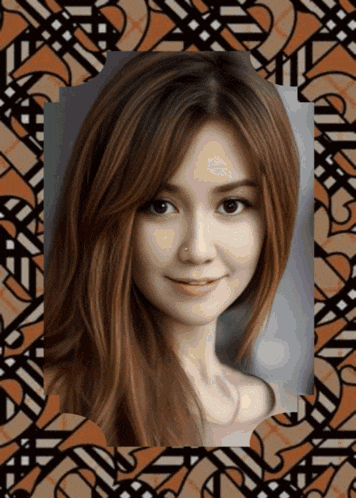 a picture of a woman 's face is framed by a geometric pattern