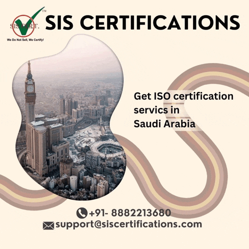 an advertisement for sis certifications shows a city and a clock tower