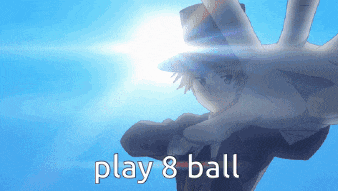 a picture of a person with the words play 8 ball on it