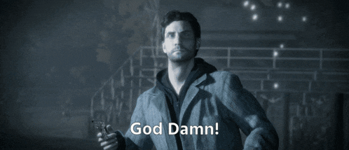 a man holding a gun with the words god damn on the bottom