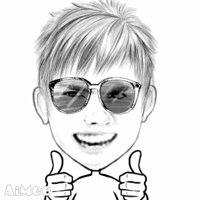 a black and white drawing of a person wearing sunglasses giving a thumbs up .