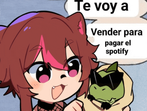 a cartoon of a girl holding a frog with a speech bubble that says te voy a