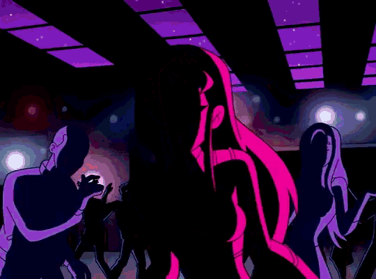 a cartoon character is smiling in front of a crowd