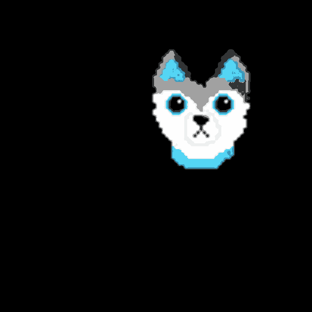 a pixel art of a husky with blue ears
