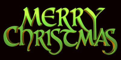 a green merry christmas sign is against a black background