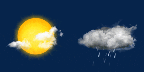 a sun and a cloud with lightning on a blue background