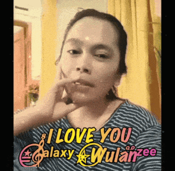 a woman in a striped shirt says i love you galaxy wulanzee