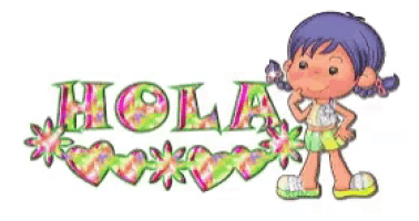 a cartoon girl is standing next to the word hola