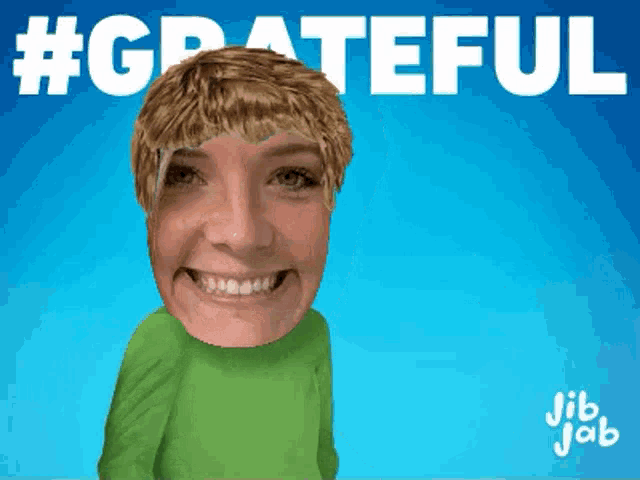a picture of a woman with #grateful written on the bottom