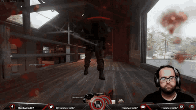 a man playing a video game with the name hardwired07 on the bottom right