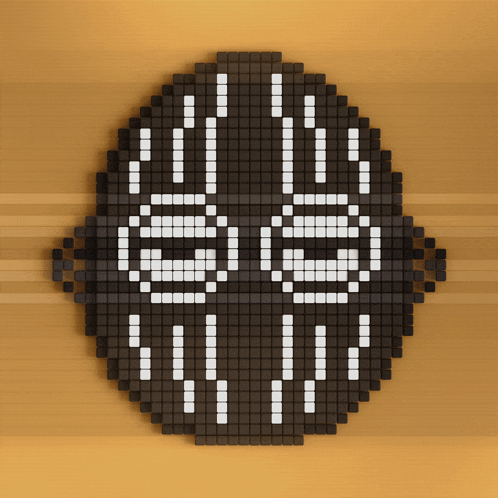 a pixel art drawing of a face with the letters eee on it