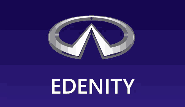 a silver infiniti logo on a blue background with the word edenity below it