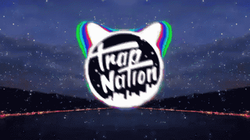 a colorful logo for trap nation with a night sky background