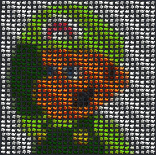 a picture of a person made up of apples in different colors