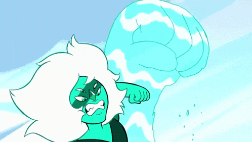 a cartoon character is flying through the air with a blue lightning bolt coming out of her mouth .