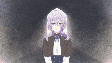 a girl with purple hair is in a dark tunnel