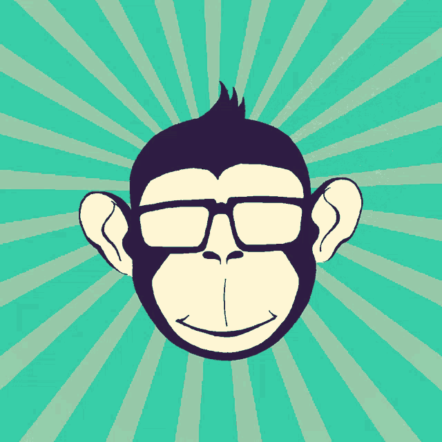 an illustration of a monkey wearing glasses with a green background