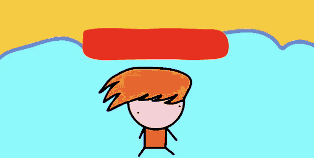 a cartoon drawing of a person with orange hair and a red circle above their head
