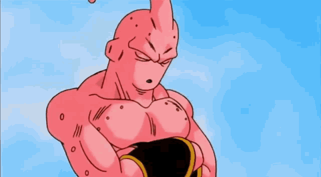 a cartoon character from dragon ball z is holding a ball in his hands .